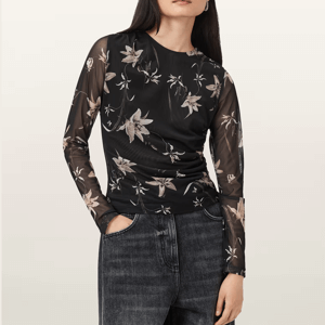 AllSaints Caia Floral Mesh Top